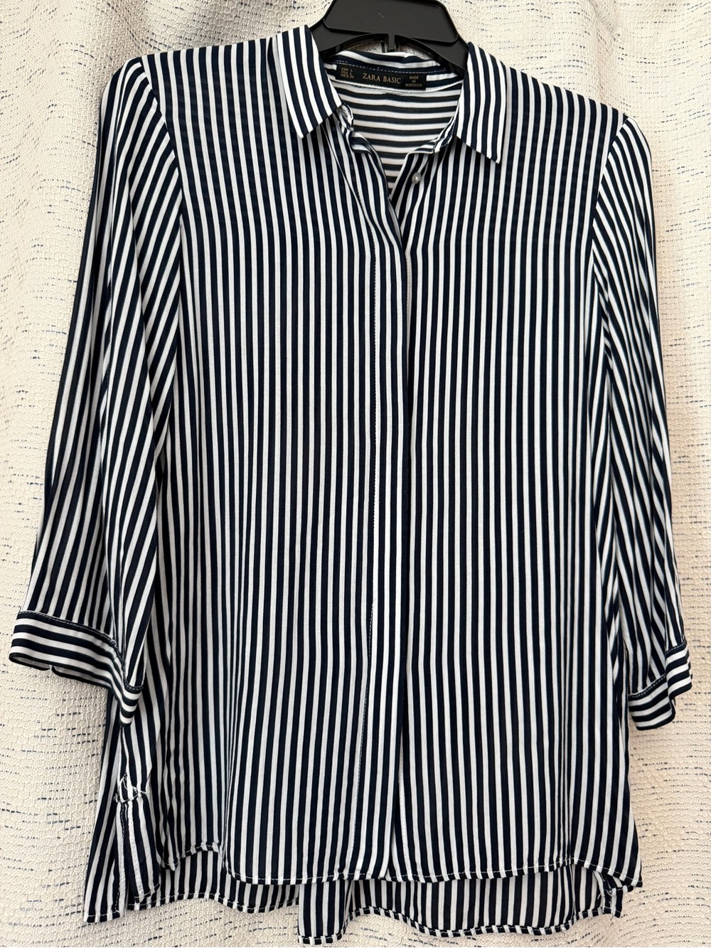 Zara Black and White Striped Button-Front Blouse Size L